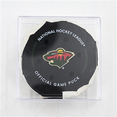 JJ Peterka - Buffalo Sabres - Goal Puck - March 22, 2025 vs. Minnesota Wild (Wild Logo)
